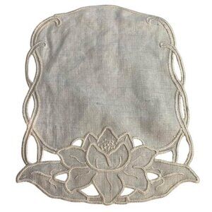 Embroidered Ivory Lily Design Vintage 8x11 Doily Elegant Cutouts